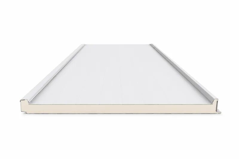 Panel sándwich de cubierta de 2 grecas con tapajuntas, en blanco