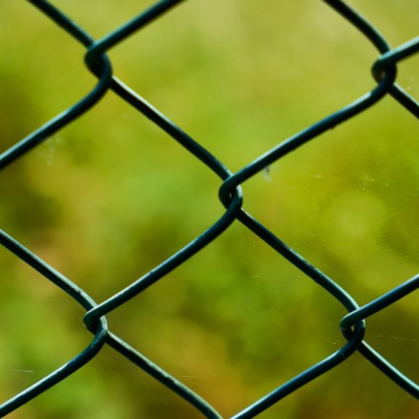 Detalle del rombo de una malla de simple torsión plastificada verde